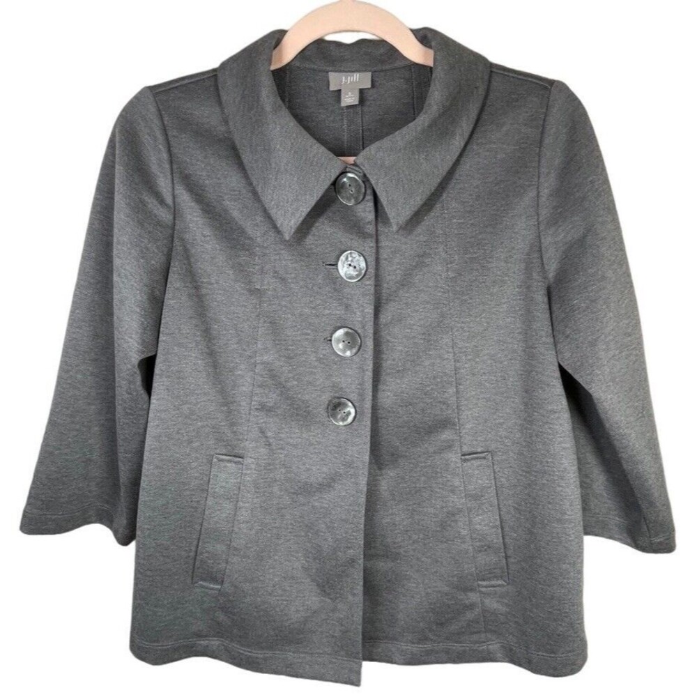 J. Jill Womens A-Line Jacket Size S Petite Button Front Coat 3/4 Sleeve Collared